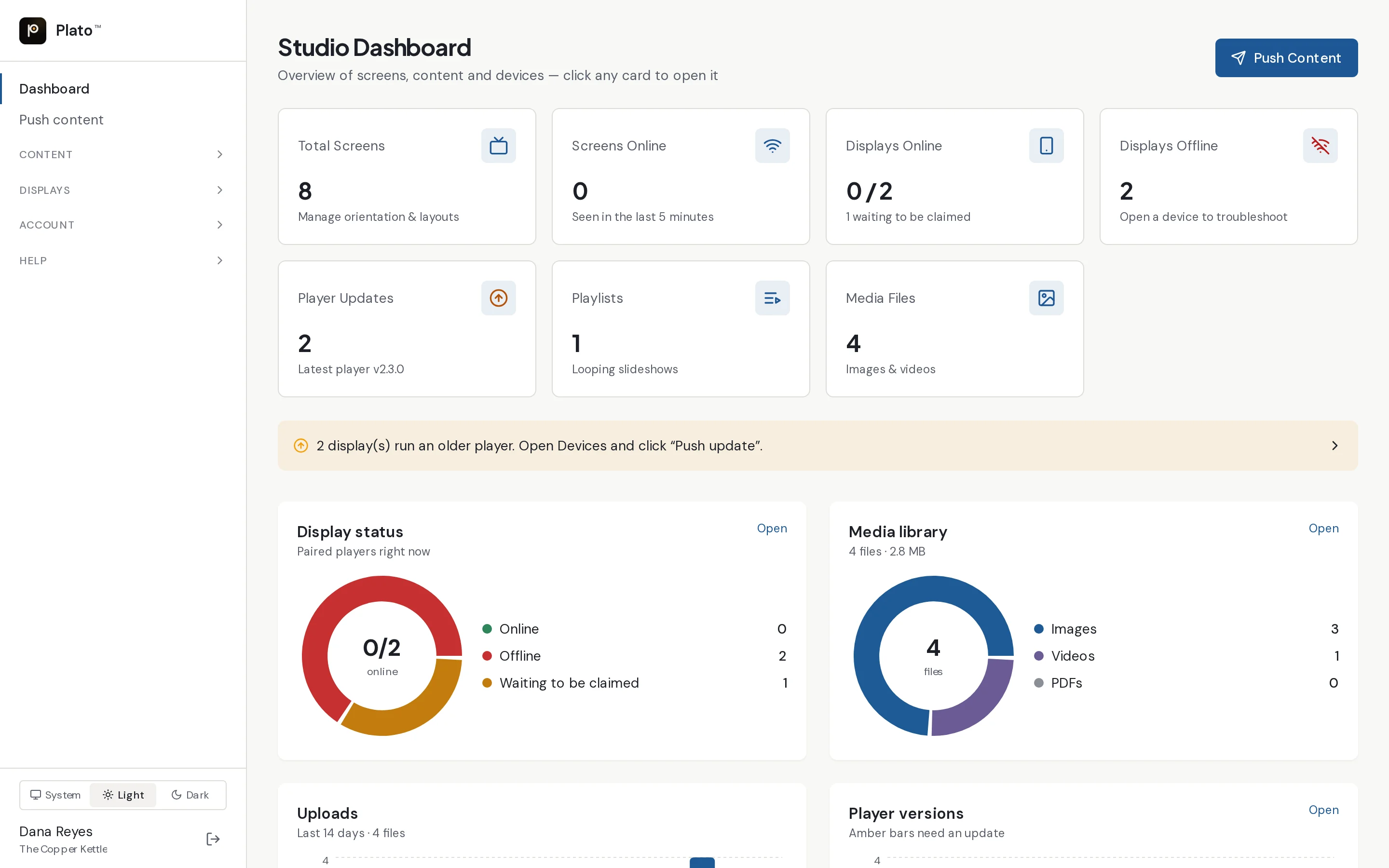 Plato dashboard in light mode
