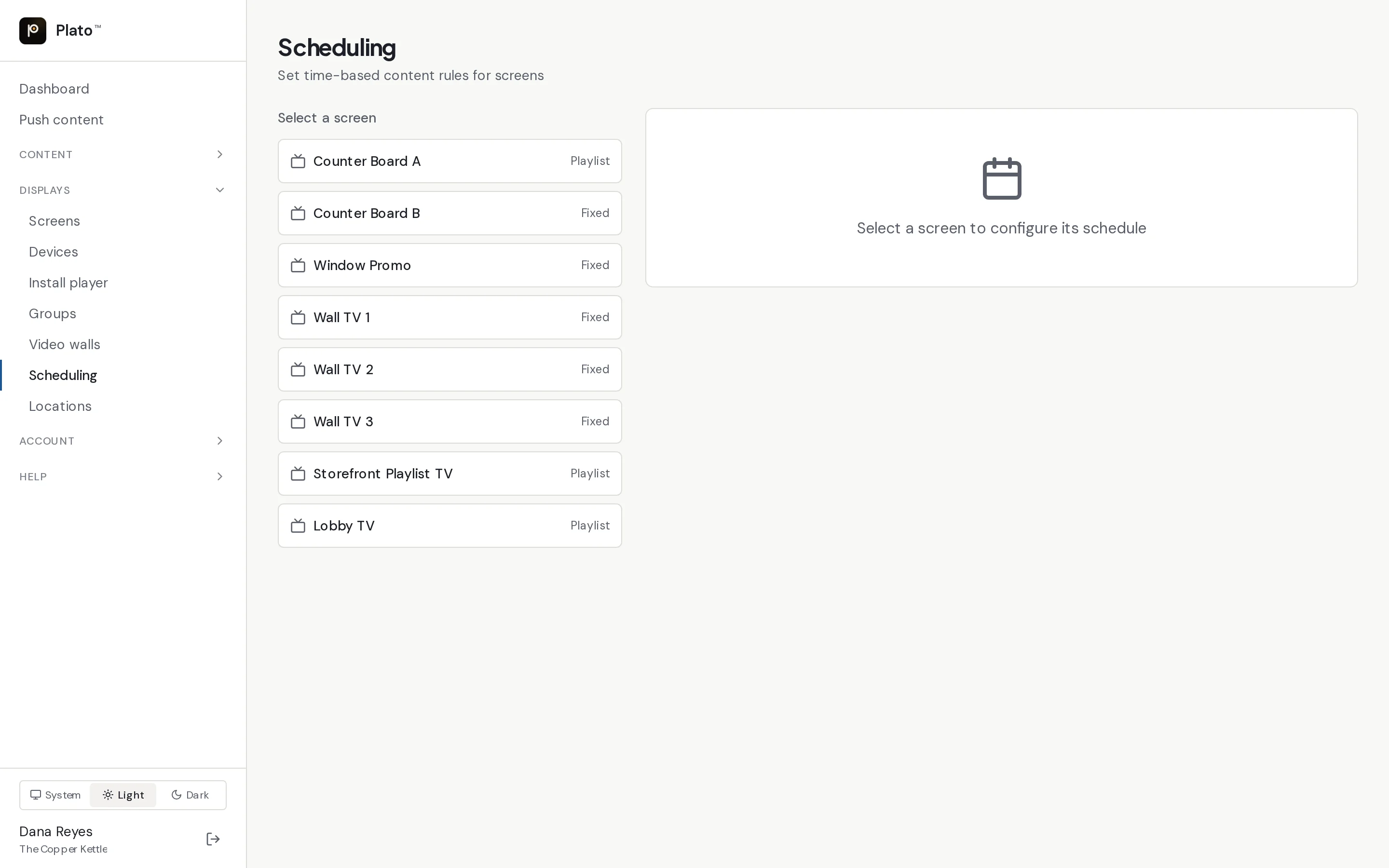 Scheduling page with time-based playlists